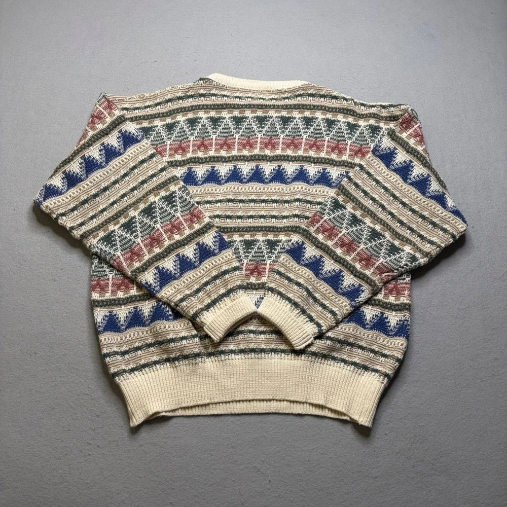 London Fog Sweater Mens XL Multi Fair Isle Geometric Knit Crewneck Vintage